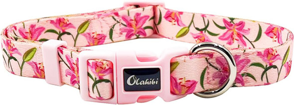 Basic Dog Collar, Lily Floral Pattern, Soft And Durable Polyester Material, Adjustable Length, For Puppy Dogs.(Extra Small, Pink Lily) Basic Dog Collar, Lily Floral Pattern, Soft And Durable Polyester Material, Adjustable Length, For Puppy Dogs.(Extra Small, Pink Lily)