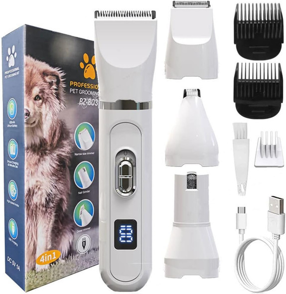 Pet Clipper Dog Grooming Kit Set, Electric Pet Trimmer Rechargeable Dog Grooming Clippers Professional Cordless Dog Shaver With 4 Accessories For Dogs, Cats, Rabbits, Sheep