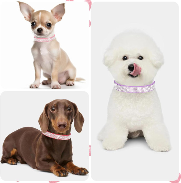 Small Dog Collar (2 Packs), Pink Bling Dog Collar For Small Dogs Xxs Xs Dogs, Adjustable Rhinestones Dog Collar With Crystal Diamond For Girl Puppy Dogs And Cats (Pink+Purple S)