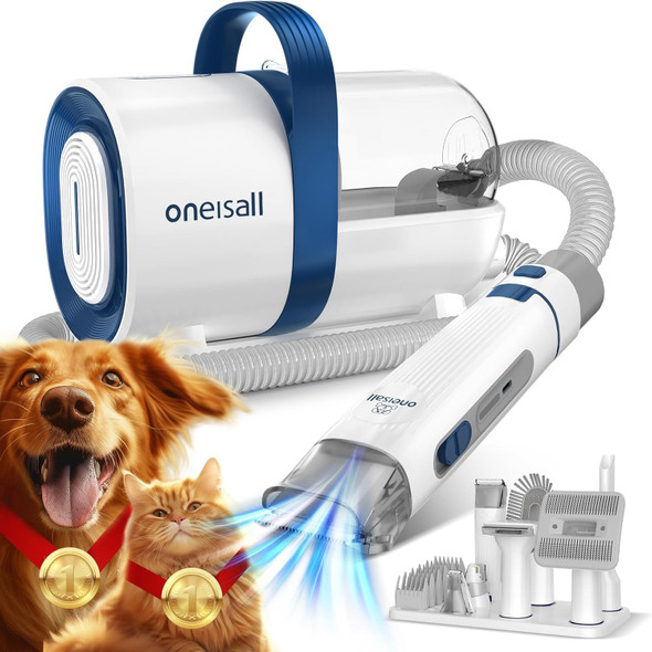 Oneisall Dog Hair Vacuum & Dog Grooming Kit, Pet Grooming Vacuum With Pet Clipper Nail Grinder, 1.5L Dust Cup Dog Brush Vacuum With 7 Pet Grooming Tools For Shedding Pet Hair, Home Cleaning