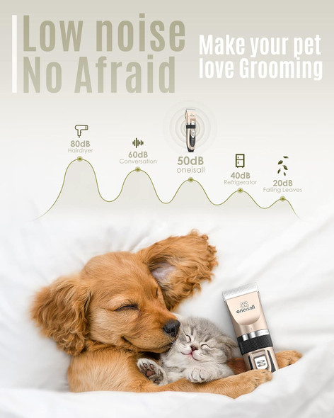 Oneisall Dog Shaver Clippers Low Noise Rechargeable Cordless Electric Quiet Hair Clippers Set For Dogs Cats Pets