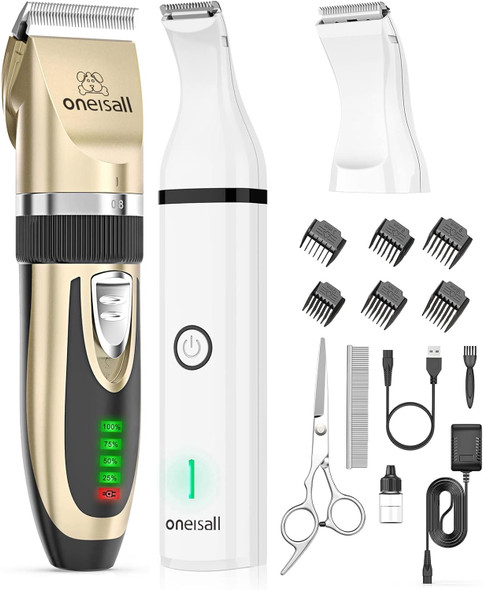 Oneisall Dog Clippers And Dog Paw Trimmer Kit 2 In 1 Low Noise Cordless Dog Clippers For Grooming Pet Hair Trimmers For Small And Large Dogs Cats Animals