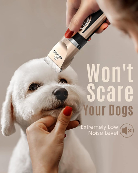 Oneisall Dog Clippers Low Noise, 2-Speed Quiet Dog Grooming Kit Rechargeable Cordless Pet Hair Clipper Trimmer Shaver For Small And Large Dogs Cats Animals (Gold)