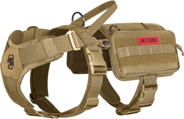 Onetigris Service Dog Vest Harness, Service Dog Cape Guardian Dog Molle Backpack With Pouches For Medium And Large Dogs (Brown, Large)