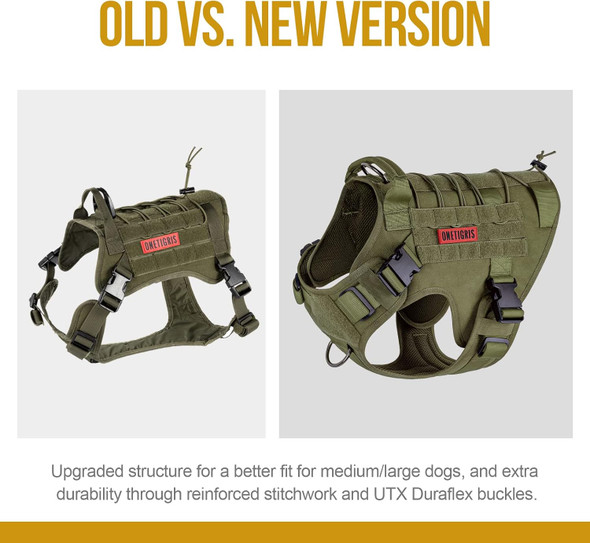 Onetigris Dog Harness, Tactical Dog Harness No-Pull Breathable Adjustable Pet Vest With Handle For Outdoor Walking(Ranger Green,Small)