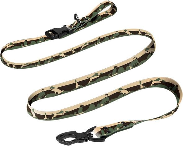 Onetigris Dog Leash For Large Medium, Jungle Waterproof Pvc Canine Dog Leash 6.3 Ft Camouflage Canine Walking Lead No-Tangle Length Adjustable With Traffic Control Handle