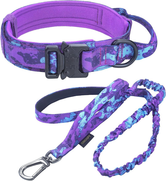 Tactical Dog Collar And Bungee Leashes Set, Military Camo Dog Collars And Leash With Handle, Adjustable K9 Collar With Heavy Duty Metal Buckle For Large Dogs…