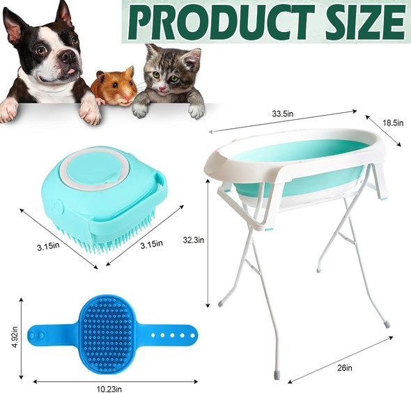 6 Pcs Portable Dog Bath Tub Dog Washing Station Set, Foldable Pet Bathtub,Grooming Wash Station With Drainpipe Puppy Shower Washtub For Small & Medium Pets Indoor & Outdoor (Green)