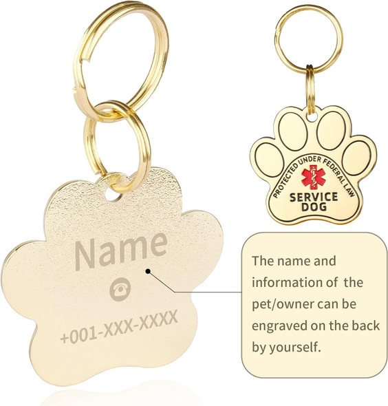 Service Dog Double Sided Service Dog Id Tag With Red Medical Alert Symbol And Protected Under Federal Law, Easily Attach To Collar, Harness, Vest