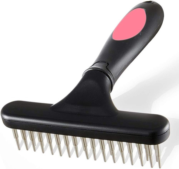 Pet Grooming Rake - Double Row Pins Shedding And Dematting Undercoat Rake Comb For Dogs And Cats - Safe Grooming & Deshedding Brush - Comb Out Mats & Tangles Easily
