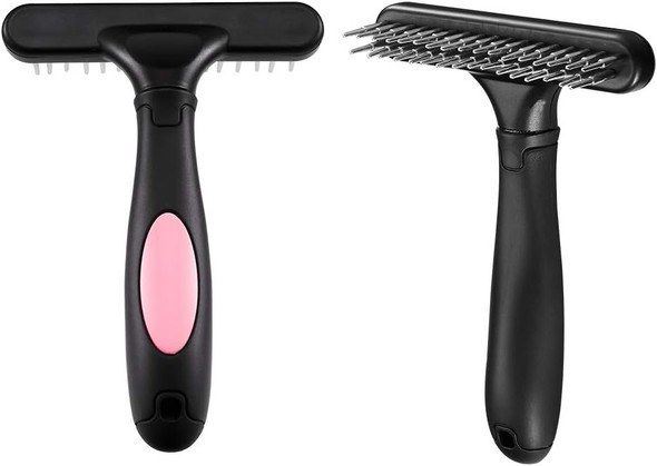 Pet Grooming Rake - Double Row Pins Shedding And Dematting Undercoat Rake Comb For Dogs And Cats - Safe Grooming & Deshedding Brush - Comb Out Mats & Tangles Easily