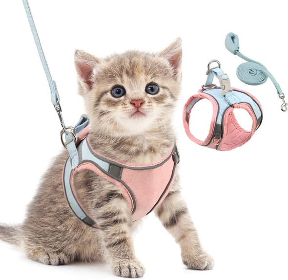 Oria Pet Harness, Dog Harness, Cat Harness And Leash Set, Breathable Pet Vest, Reflective Strips Jacket For Small Kitten, Puppy, Rabbit, Pink And Blue, Xxs