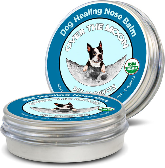Over The Moon Pets Organic Dog Nose Balm- Unscented, Repairs Cracking, Dry Dog Noses, Natural Dog Sunscreen, Veterinarian Recommended, Dog Paw Balm, Dog Cream, Cat Nose Balm (1Oz)