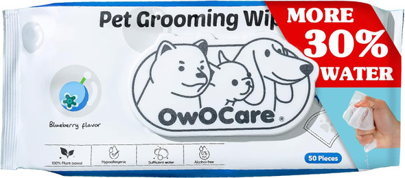 Dog Wipes For Paws And Butt,Pet Wipes For Dogs Hypoallergenic Plant-Based,Dog Cleaning Grooming Wipes,Large Size Dog Wet Bath Wipes,Gentle,Degradable,More Water(50 Count,Blueberry)
