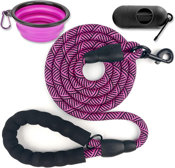 6 Ft Heavy Duty Dog Leash With Comfortable Padded Handle Dog Leashes For Medium Large Dogs With Collapsible Pet Bowl