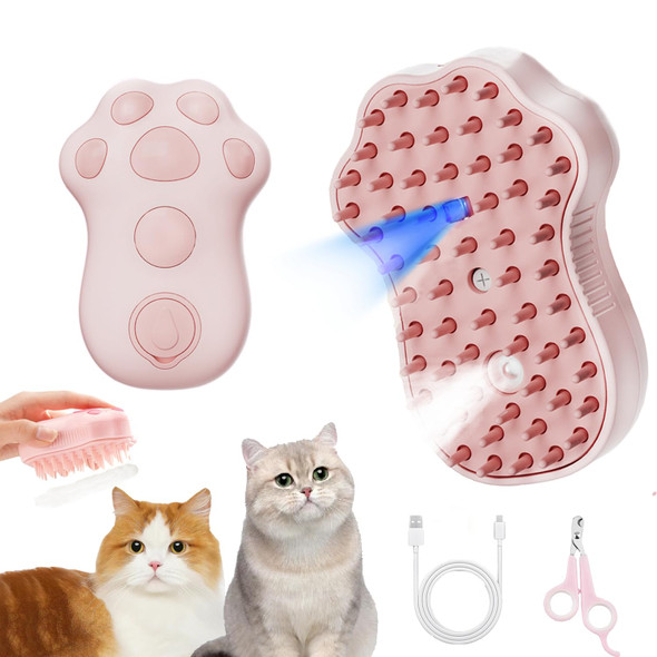 Cat Steam Brush,4 In 1 Cat Brush For Shedding,Spary Cat Brush For Pets Grooming, Portable Pet Hair Removal Tool For Cats And Dogs, Pets Steamy Brush,Pink