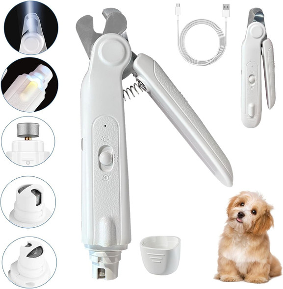 Dog Nail Clippers & Dog Nail Grinder 2 In 1,Rechargeable Cat Nail Clippers With Led Light,Professional Dog Nail Trimmers For Small,Medium,Large Dogs,Low Noise Electric Dog Nail Grinder