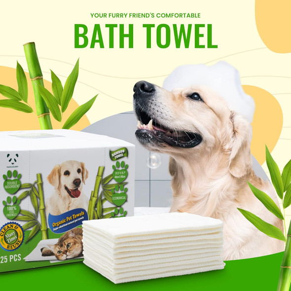 Bamboo Pet Towel 25 Pcs - Reusable Bamboo Paper Towels For Dogs, Cats And Other Pets Are Machine Washable Up To 5 Times Disposable Pet Wipes For Drying And Cleaning Dirty Pets