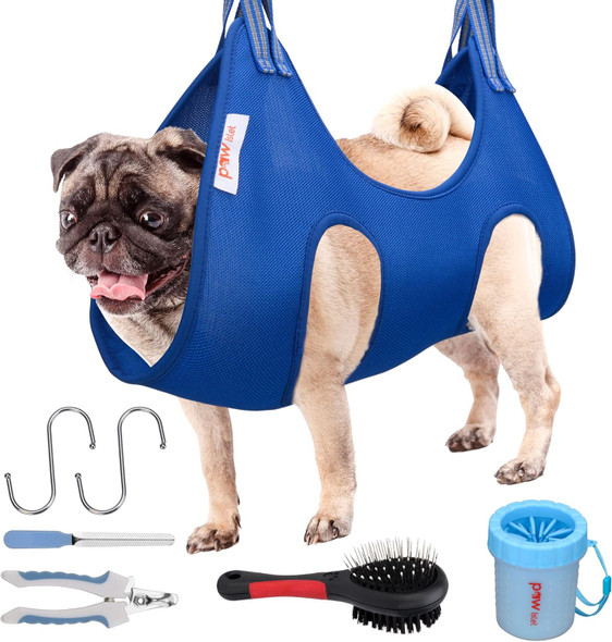 Dog Grooming Supplies – Dog Hammock With Dog Nail Trimmers, Nail File, Comb, Paw Cleaner – Comfortable And Safe Design – Dog Grooming Harness Ideal For Salons, Home Use(L)