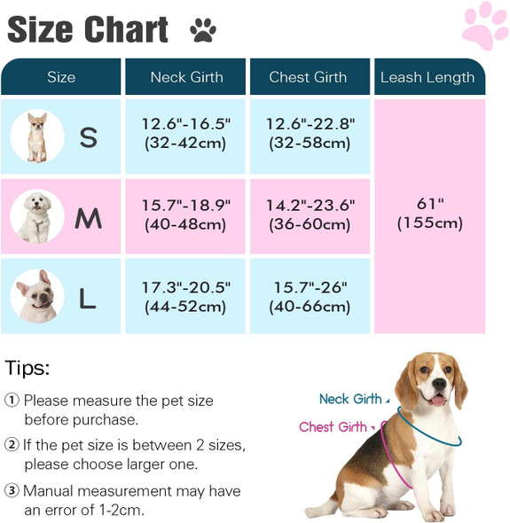 Pawaboo Dog Harness With Leash Set, X-Frame No Pull Pet Harness, Adjustable Choke Dog Vest Harness For Small Medium Dogs & Puppies, Breathable Puppy Vest With Leash For Walking Outing (L, Pink)