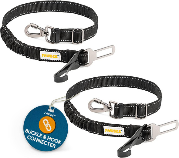 Pawbee 2 Pack Dog Seat Belts For Cars - Adjustable, Elastic Bungee Dog Car Harness With Easy Clip, 3-In-1 Safety Dog Car Seat Belt, Durable Car Leash Seatbelt For Medium To Large Dogs