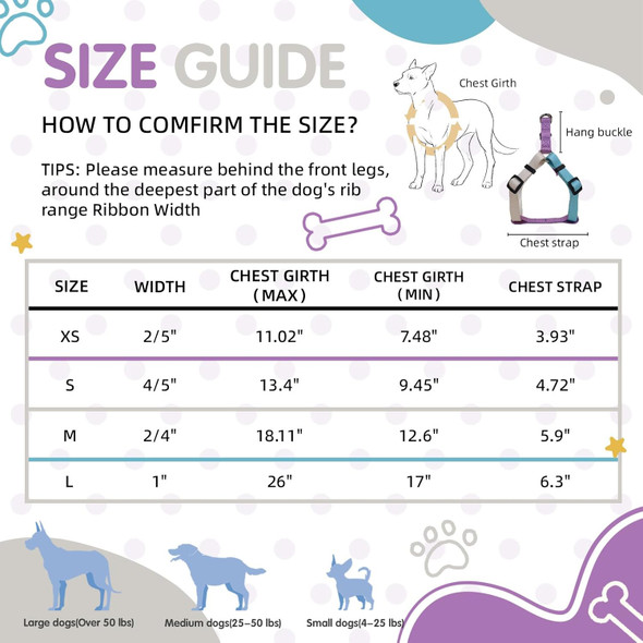 Medium Dog Harness, Adjustable Tri-Color No Pull, Heavy Duty, Easy Walk, Size M: 3/4''W X Chest 19''-25''