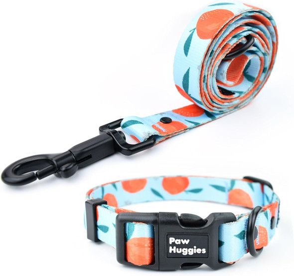 Orange Pattern Dog Collar And Leash Set, Breathable Bamboo Fiber Adjustable Dog Collar And 4Ft Dog Leash For Small Dog Daily Walking