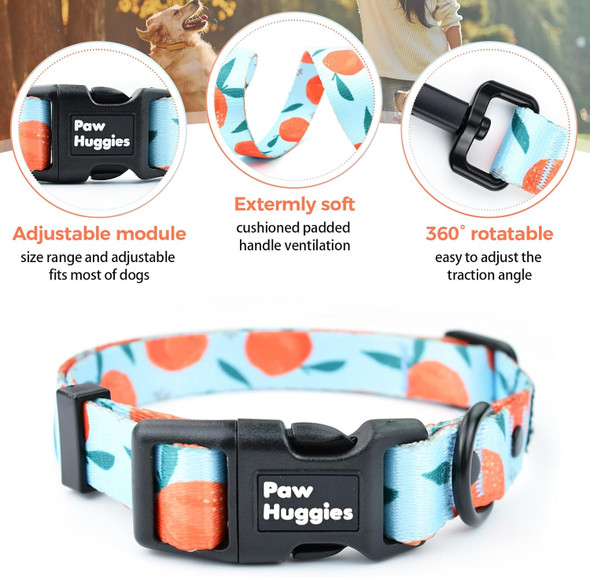 Orange Pattern Dog Collar And Leash Set, Breathable Bamboo Fiber Adjustable Dog Collar And 4Ft Dog Leash For Small Dog Daily Walking