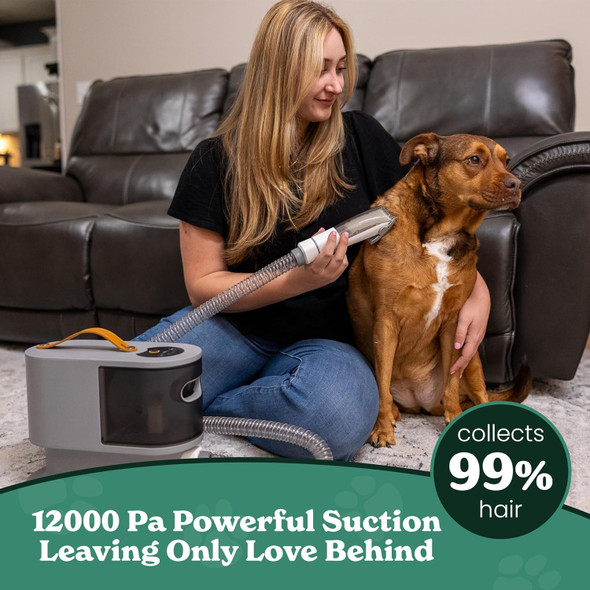 Dog Hair Vacuum & Dog Grooming Kit - Low Noise Dog Vacuum Hair Remover Pet Grooming Kit Collects 99% Hair, 5 Proven Grooming Tools For Dogs Cats And Other Animals 2L Dust Cup