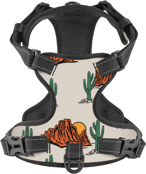 No Pull Dog Harness For Medium Dogs Easy Walk Dog Vest Adjustable Collars Harnesses & Leashes Set Breathable Oxford Outdoor Walking Safety Reflective Strip Western Theme Cactus Cowboy Prints