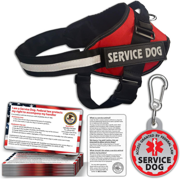 Service Dog Vest + Id Tag + 50 Ada Information Cards - Service Dog Harness In Sizes X Small To Xx Large, Metal Dog Tag Has Durable Clip, Service Animal Information Cards Are 2-Sided. Esa Accessory Set