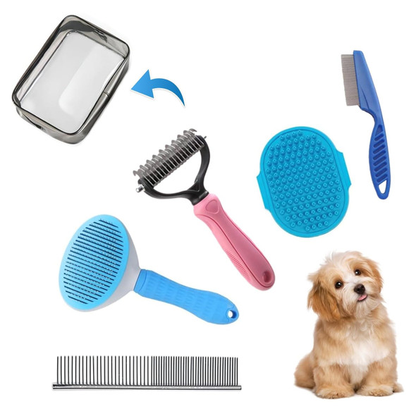 5Pcs Dog Brushes For Grooming - Deshedding Dog Brush，Flea Comb And Dog Brush For Short Hair Dogs, Puppy Grooming Kit Small Dogs, Dog Grooming Kit And Slicker Brush For Dogs And Dog Comb Set