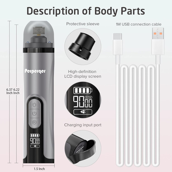 Dog Nail Grinder,Dog Nail Trimmers For Small Medium Large Breed Dog And Cat,d Quiet Electric Pet Grooming Tool Kit Supply 3 Speeds 2 Led Lights 2 Grinder Head For Puppy Toenail Claw