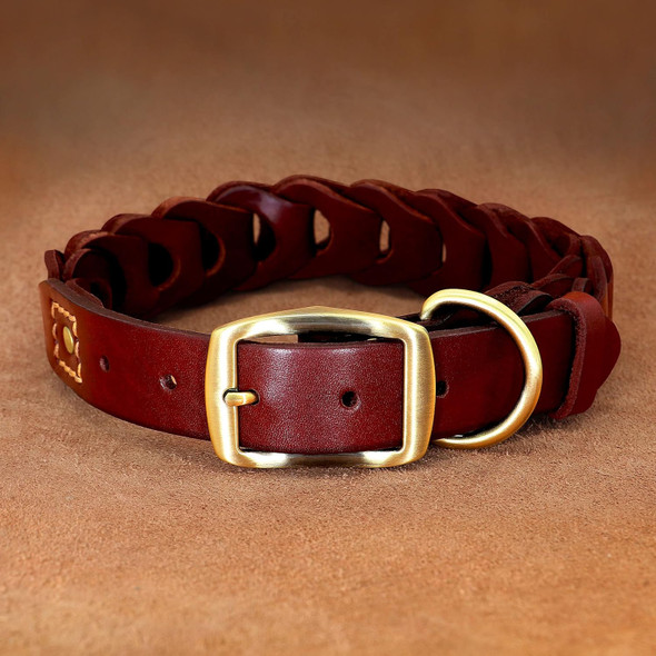 Pet Artist Genuine Leather Dog Collar,Handmade Soft Heavy Duty Dog Collar,Durable And Strong Dog Collar For Medium Dogs，Red