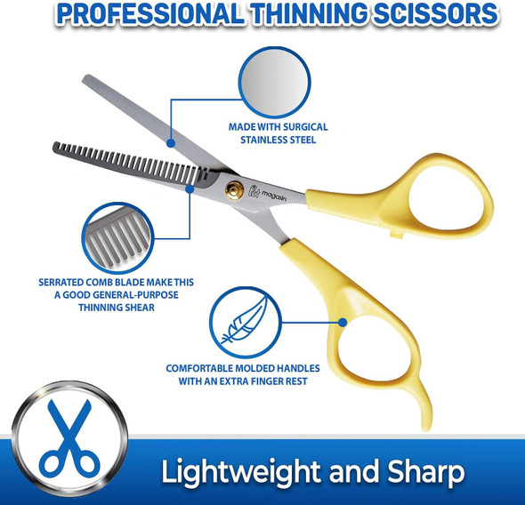 Pet Magasin Pet Thinning Shears - Professional Thinning Scissors With Toothed Blade - Yellow