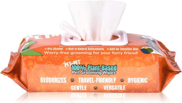 Pet N Pet Dog Grooming Wipes, 100% Plant Based Unscented Pet Wipes, Cleaning & Deodorizing For Dogs, 100 Counts