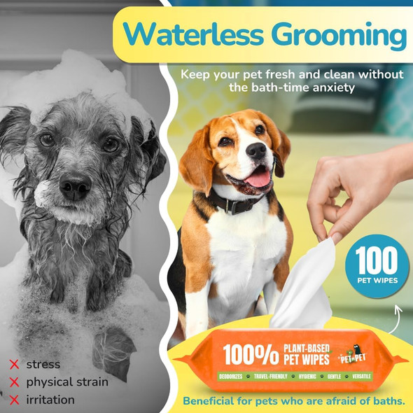 Pet N Pet 100% Plant Based Dog Wipes For Paws And Butt, 100 Counts Dog Pet Wipes, 8 X 8 Hypoallergenic Unscented Dog Wipes, Cleaning Deodorizing Cat Wipes, Puppy Wipes, Dog Paw Wipes, Dog Face Wipes