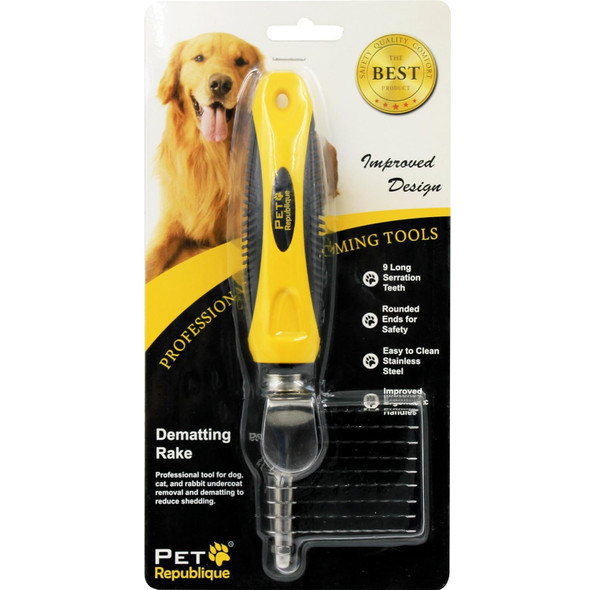 Dog Dematting Tool For Dogs And Cats - Dematting Comb Rake For Undercoat And Mat Brush - Knot Out For Dogs, Cats, Rabbits, Any Long Haired Breed Pets - Rake 9 Serration Teeth Design