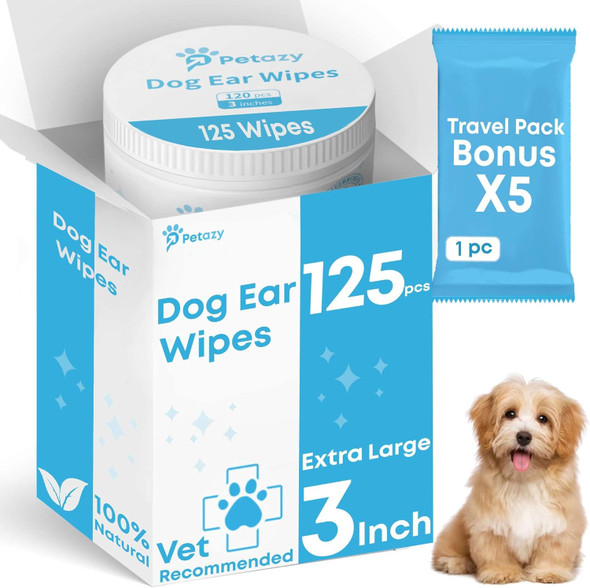 Dog Ear Wipes For Dog Unscented Dog Ear Cleaner For Dogs Remove Dirt Wax Itch Odor Natural Cleaning Puppy Ear Wipes Soothing Ear Wipes For Pets Cat Organic Ingredients 125 Xl Pcs