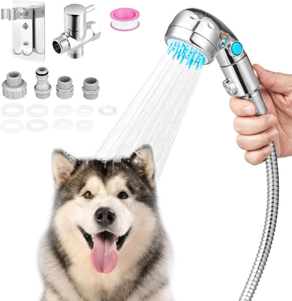 Dog Shower Attachment, Dog Shower Sprayer Attachment Set With Diverter Valve, Dog Shower Brush For Bathroom Shower Arm, Pet Bathing Tool, For Dog And Cat Grooming, Indoor & Outdoor
