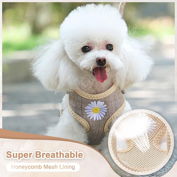 Cute Small Dog Harness And Leash Set With Bags No Pull Daisy Dog Vest Harness Soft Breathable Mesh Puppy Dog Harness For Small Dogs Cats Spring Summer Yorkies Shih Tzu (Brown,Small)