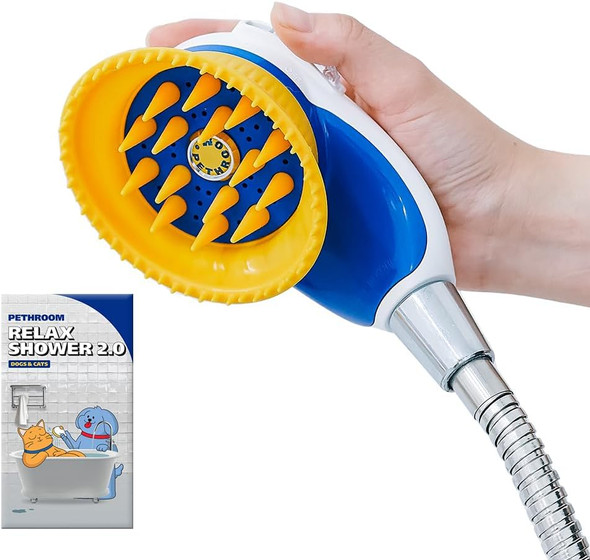 [Pethroom] Pet Relaxing Grooming Brush Scrubber Shower Wash Head Attachment For Dogs And Cats Spa Washing & Bathing Dog Cat Hair Deshedding Splash Shield Massage Rubber Bath Tool