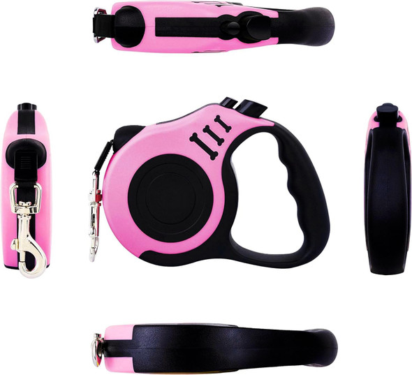 Petimp Retractable Dog Leash Lightweight 16Ft Leash, With Folding Bowl,Dispenser,Waste Bags, For Small Medium Dogs(Pink)