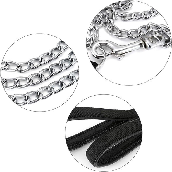 Chain Leash Metal Dog Leash Chrome Plated With Soft Padded Handle For Large Dogs.(Xl, Black Handle)