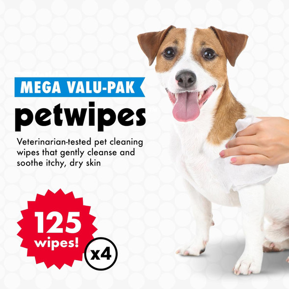 Petkin Mega Valu-Pak Pet Wipes, 500 Total Wipes - Pet Wipes For Dogs And Cats - For Face, Paws, Ears, Body And Eye Area - Super Convenient Dog Cleaning Wipes, Ideal For Home Or Travel - Easy To Use