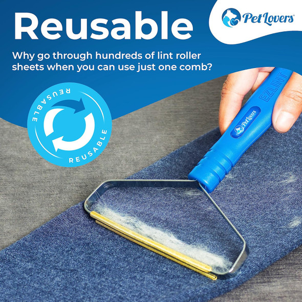 Petlovers Ezlint Pet Hair Remover - Reusable Dog And Cat Fur Removal Tool, Portable Carpet Scraper & Rake For Couches, Furniture, Rugs, Mats, And Clothes Blue Petlovers Ezlint Pet Hair Remover - Reusable Dog And Cat Fur Removal Tool, Portable Carpet Scraper & Rake For Couches, Furniture, Rugs, Mats, And Clothes Blue