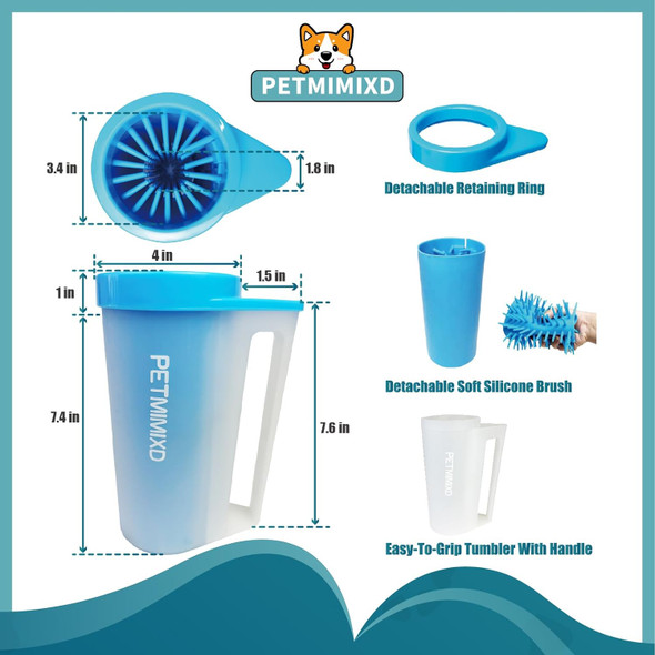 Dog Paw Cleaner With Handle For Dogs, (With 2 Absorbent Towels & 2 Adjustable Dog Bath Brush For Short And Long Hair Pet) Dog Paw Washer,Paw Buddy Muddy Pet Foot Cleaner,Blue,Large