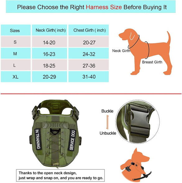 Petmolico Tactical Dog Harness With Leash, No Pull Dog Harness With Hook And Loop Panels For Hiking Training Military Service Dog Harness With Patches For Large Dogs, Army Green L