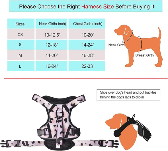 Petmolico Dog Harness For Small Dogs No Pull, Cute Dog Harness With Two Leash Clips And Soft Handle, Reflective Easy Walk Dog Harness With Leash, Pink Leopard Small