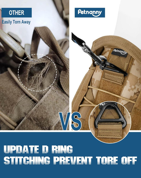Petnanny Tactical Dog Harness - Service Dog Harness Emotional Support Dog Vest For Medium Large Dogs, No Pull Esa Dog Vest With Hook & Loop, Working Molle Vest For Training Hunting(Desert Camo,M)
